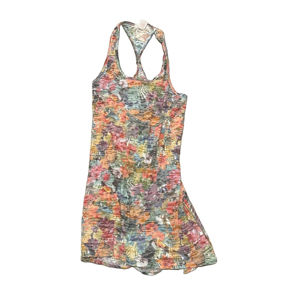 Y2K Burnout Swimsuit Coverup Size XL OP Floral Birds Peach Hawaiian Racerback